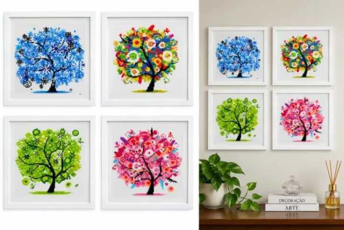 Quadro Árvore da Vida em Pintura de Diamantes - Artesanal + Moldura e vidro
