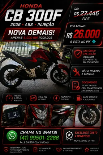 Honda CB 300F ABS 2026 com apenas 6.000 km rodados