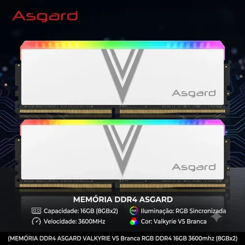 Memória Asgard Valkyrie V5 Branca RGB DDR4, 16GB 3600mhz