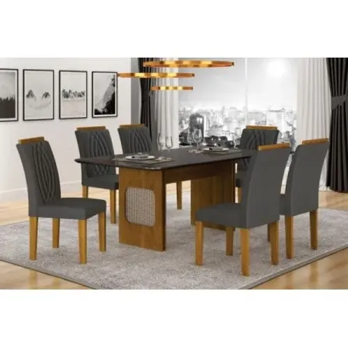 Mesa Lara Vidro chumbo c/6 cadeiras 