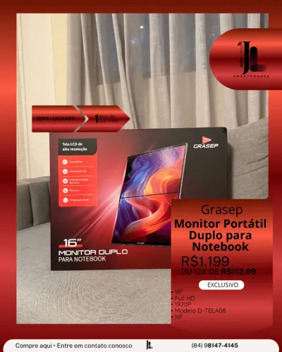 MONITOR GRASEP PORTÁTIL DUPLO PARA NOTEBOOK, 16 POL., LACRADO, EXCLUSIVO!