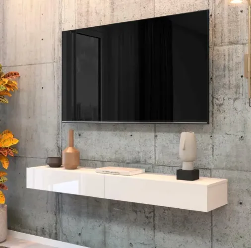 Rack Tv Suspenso - Até 55 polegadas /off white brilhante