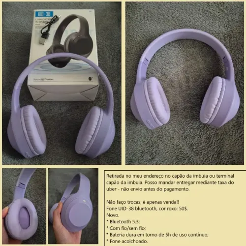 Fone UID-38 bluetooth roxo novo