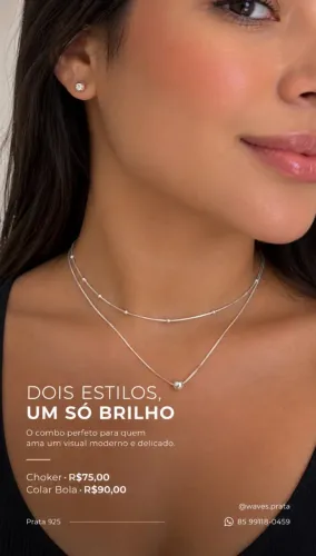 Chocker + Colar Bola Prata 925