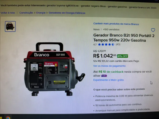 Gerador 2T Branco 950w 220V