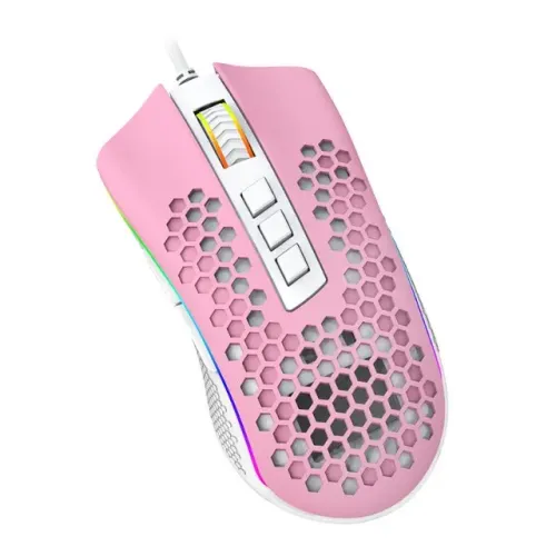 Mouse Gamer Redragon Storm RGB Rosa e Branco 12400 DPI Honeycomb Leve | Novo Lacrado