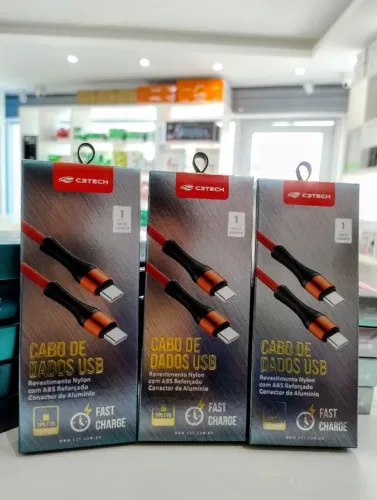 Lote Cabos C3Tech CB-P150RD e CB-P160RD USB-C 3A