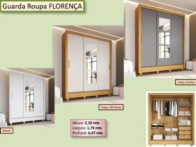 GUARDA ROUPA CASAL FLORENÇA PORTA DE CORRER COM ESPELHO MONTO E ENTREGO HOJE