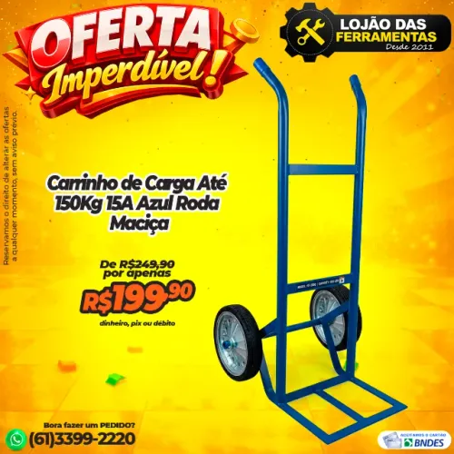 Carrinho de Carga Até 150Kg 15A Azul Roda Maciça