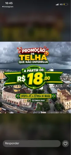 Telha Galvalume R$18,00 m²