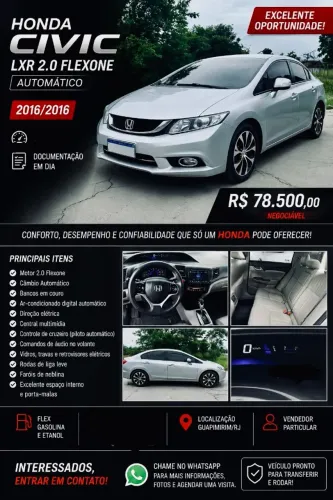 Honda Civic Sedan LXR 2.0 Flexone 16V Aut. 4P 2016