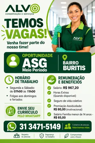Auxiliar de serviços Gerais - Meio Período - Bairro Castelo