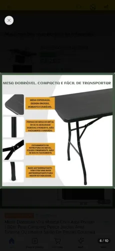 Mesa Dobrável 1.80m que vira maleta