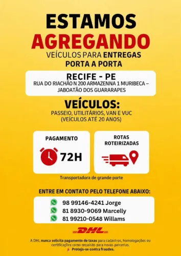 Venha agregar seu veículo com a DHL, para realizar entregas para o mercado livre