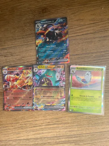 Lote 4 Cartas Pokémon Blaziken ex Bellibolt ex Houndoom ex Butterfree Originais