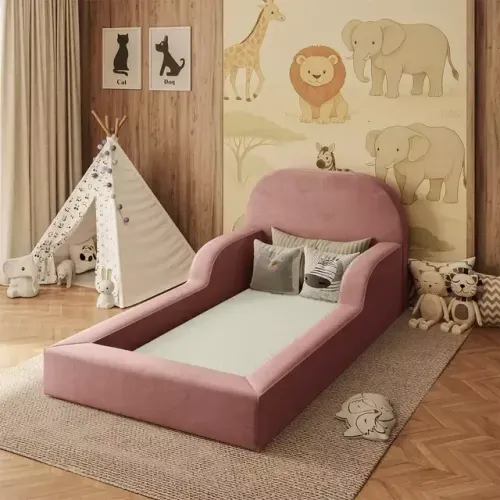 Cama Colchão Montessoriana Infantil Proteção Lateral Tecido Bouclê