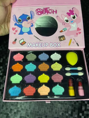 Kit Maquiagem Infantil Stitch Angel - Makeup Box Coroa 18 Cores