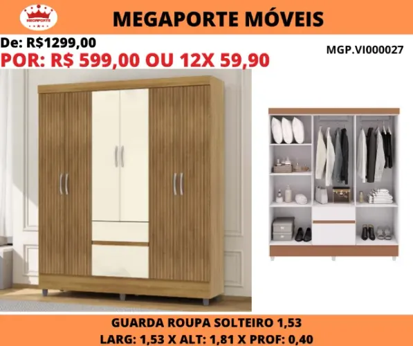 Guarda Roupa Ideal 6 Portas 2 Gavetas 