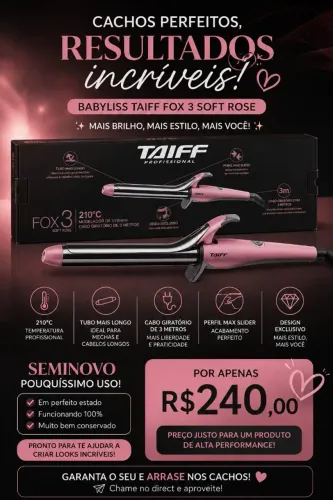 Vendo modelador de cachos Taiff Fox 3 Soft Rose (Babyliss) com tubo de 25mm, cabo giratóri