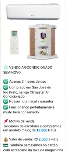 Ar condicionado semi novo