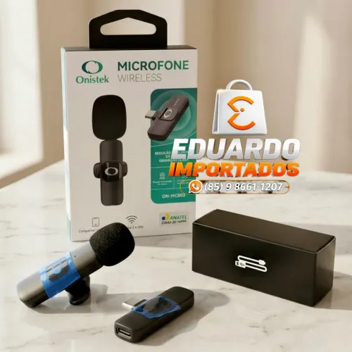 Microfone de Lapela Sem Fio Onistek Entrada Tipo-C Plug & Play