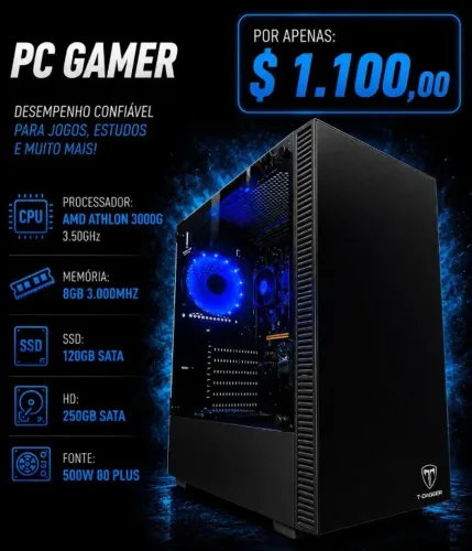 PC Gamer AMD Athlon 3000G 3.5Ghz / Mem 8Gb DDR4 / SSD 120Gb + HD 250Gb (aceito cartão)