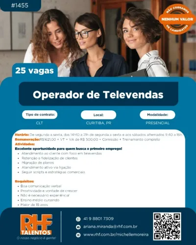 Operador de Televendas - 14h10 as 21h06