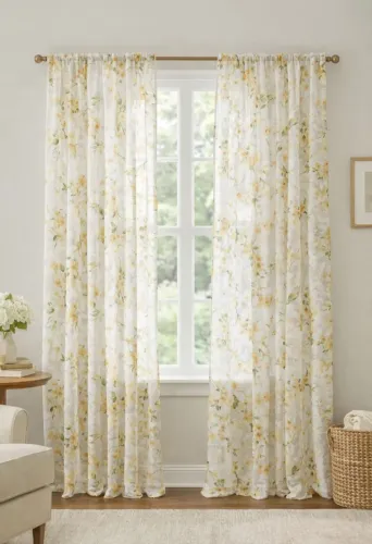 Cortina Natori floral importada  2 painéis  nova (nunca usada)