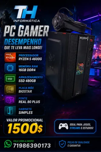Cpu gamer completa Ryzen 5 ssd 16ram