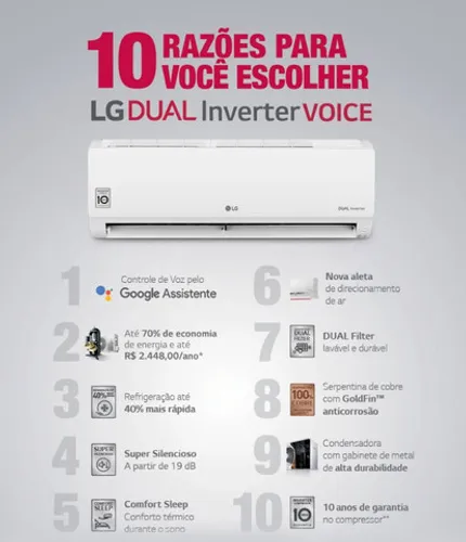 Ar Split LG Dual Inverter Voice 09.000 à 24.000 Btus Até 10x Cartão Sem Juros em Estoque