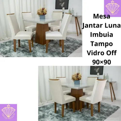 Mesa Jantar Tampo Vidro Off 90×90 RF