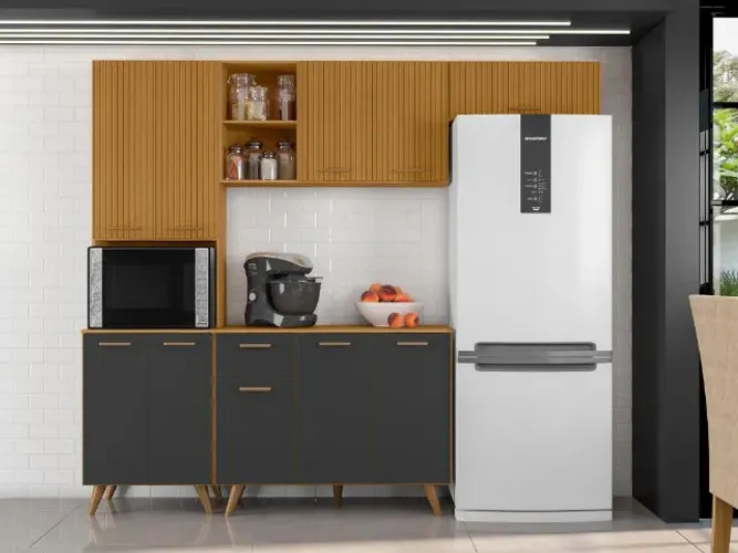 Cozinha Completa Olinda 4 peças Freijó Ripado/Grafite Até 12x - Frete Grátis