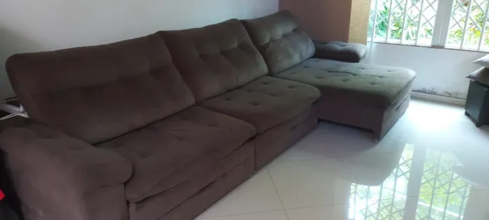 Sofá Suede Marrom 6 lugares retrátil