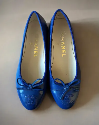 Sapatilha Chanel Ballerina azul original em couro nova