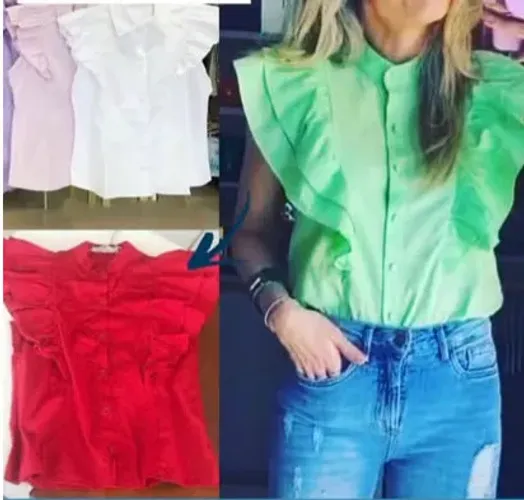Regata tricoline com babados vermelha