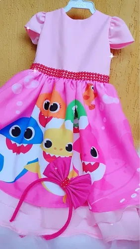 Vestido Infantil Baby Shark - Rosa
