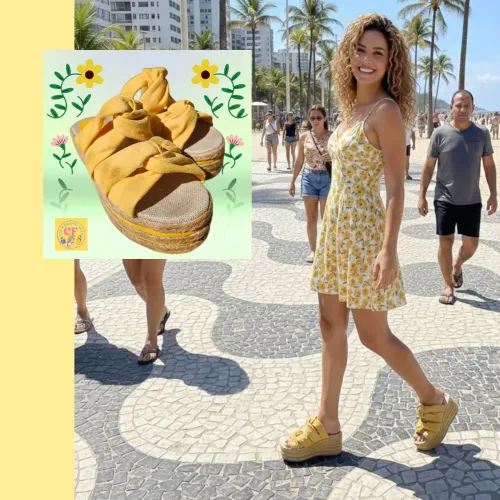 CHINELO AMARELO TECIDO CORDAS SALTO - 35(2020)