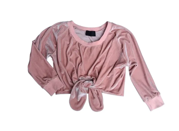Blusa de Veludo Rosa com Nó Frontal Andrea Bogosian