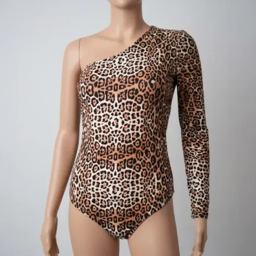 Body animal print de um ombro só