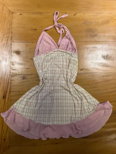 Vestido feminino/slip dress xadrez rosa