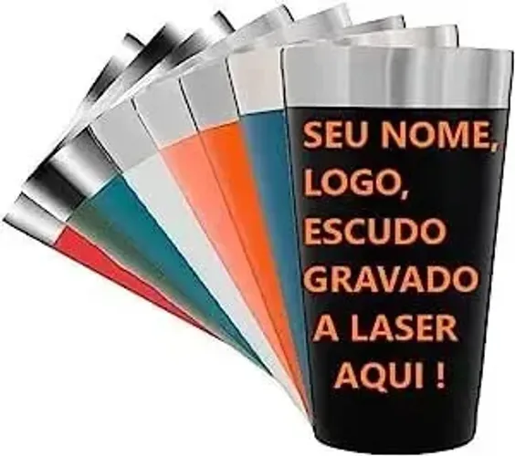 Copo Térmico Gravado a Laser com seu Nome - Logo - Escudo