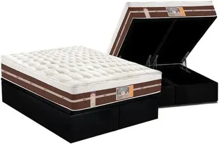 Colchão King Star Marrom e Cama Base Baú King Preta
