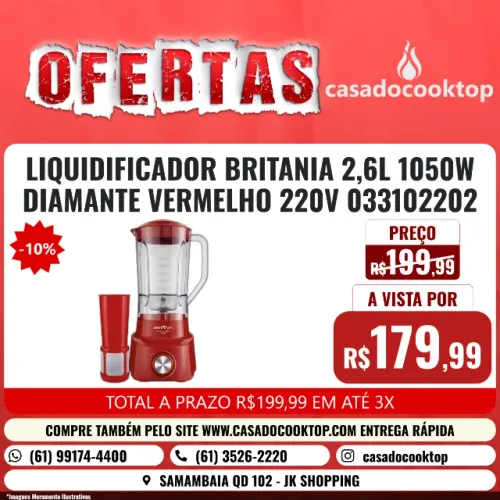 LIQUIDIFICADOR BRITANIA 2,6L 1050W DIAMANTE VERMELHO 220V 033102202