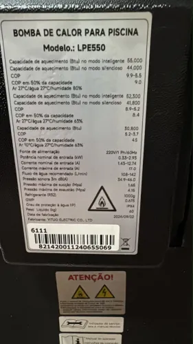 OPORTUNIDADE Bomba de calor luxpool 55.000 BTU.