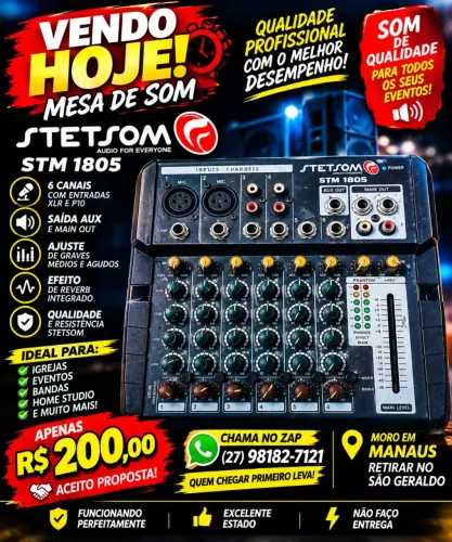 ? VENDO HOJE! MESA DE SOM STETSOM STM 1805 POR APENAS R$ 200! ?