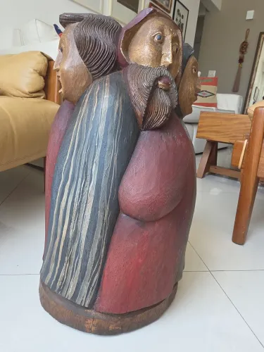 Escultura Rara em Madeira Policromada de Maurino de Araújo (1978) - Assinada