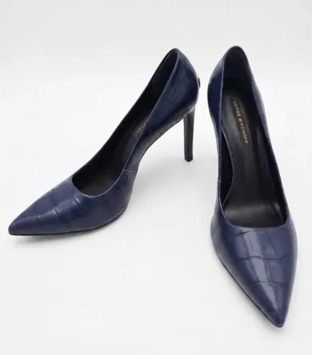 Scarpin Jorge Bischoff Couro Croco Azul - Tamanho 40 - Impecável