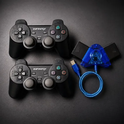 Controle PS2 sem fio infinity | 2 controles + Adaptador
