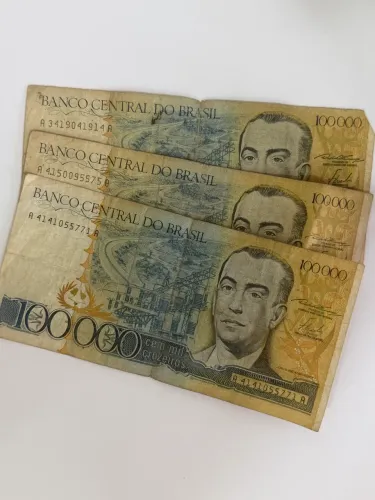 Lote com 3 Cédulas Antigas 100.000 Cruzeiros JK - Juscelino Kubitschek