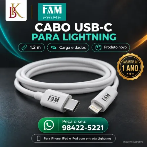 Cabo USB-C para Lightning FAM Prime 1,2 m ? Novo com Garantia de 1 Ano